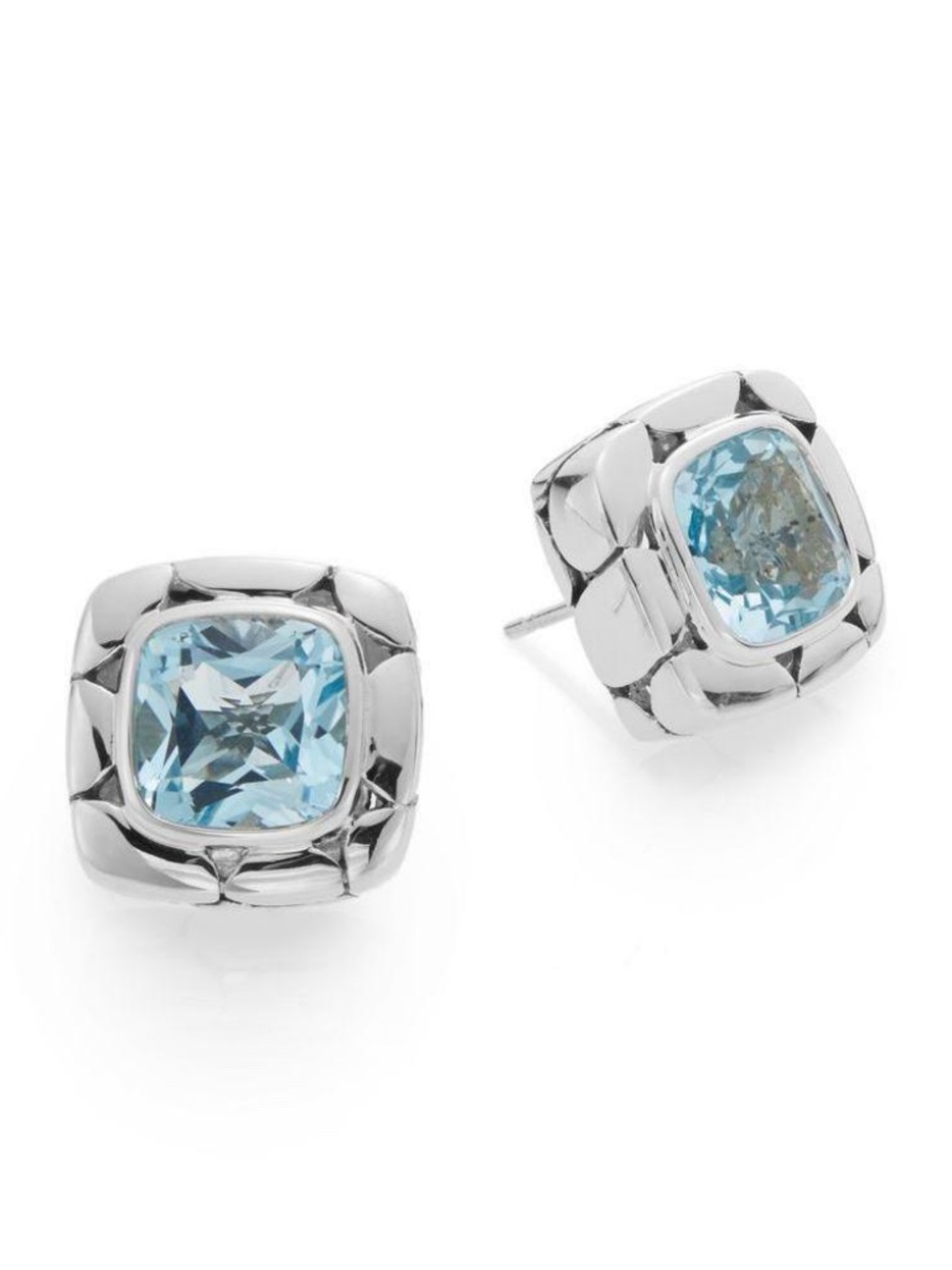 JOHN HARDY Batu Kali Blue Topaz Square Stud Earrings in Sterling Silver